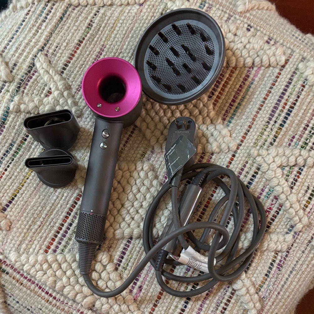 Dyson Hair Dryer in Gray and Pink with Accessories